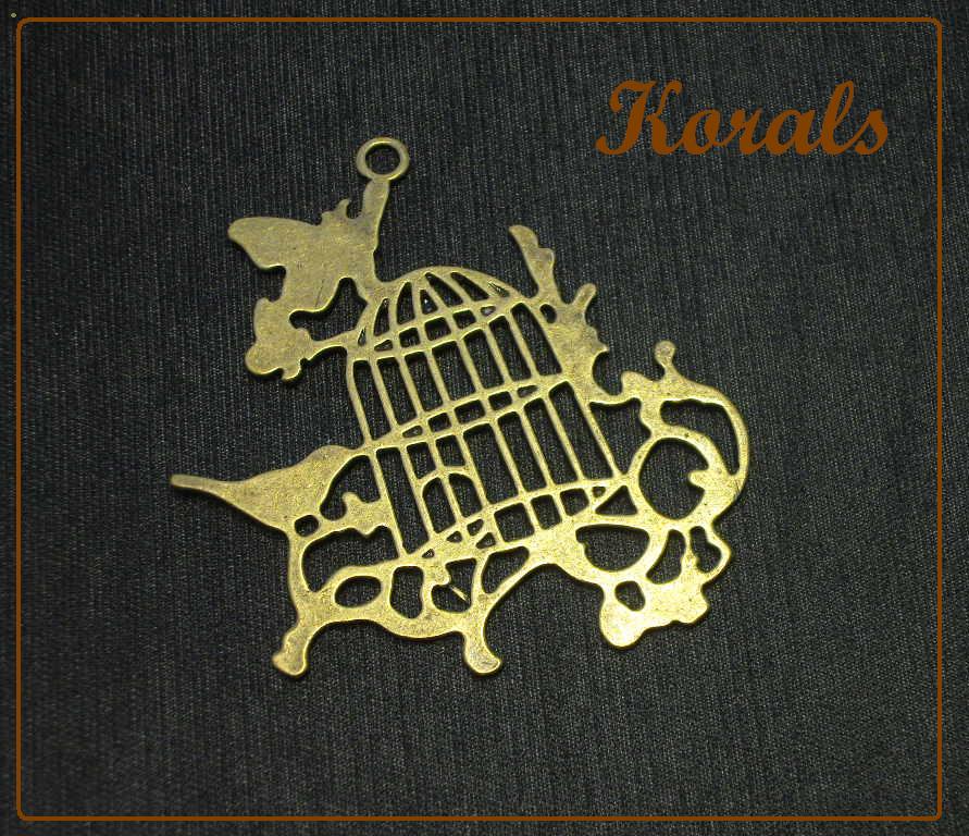 2327 Přívěsek kovový KLEC NA PTÁKY starobronz