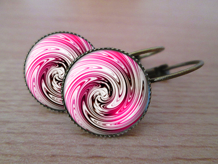 VINTAGE VISACÍ NÁUŠNICE - Malinové spirály