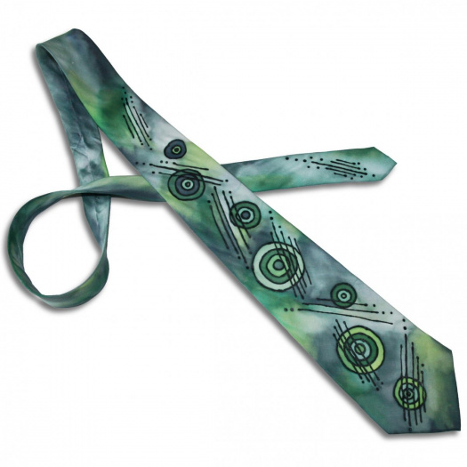 Malovaná hedvábná kravata: Kruhy zelené