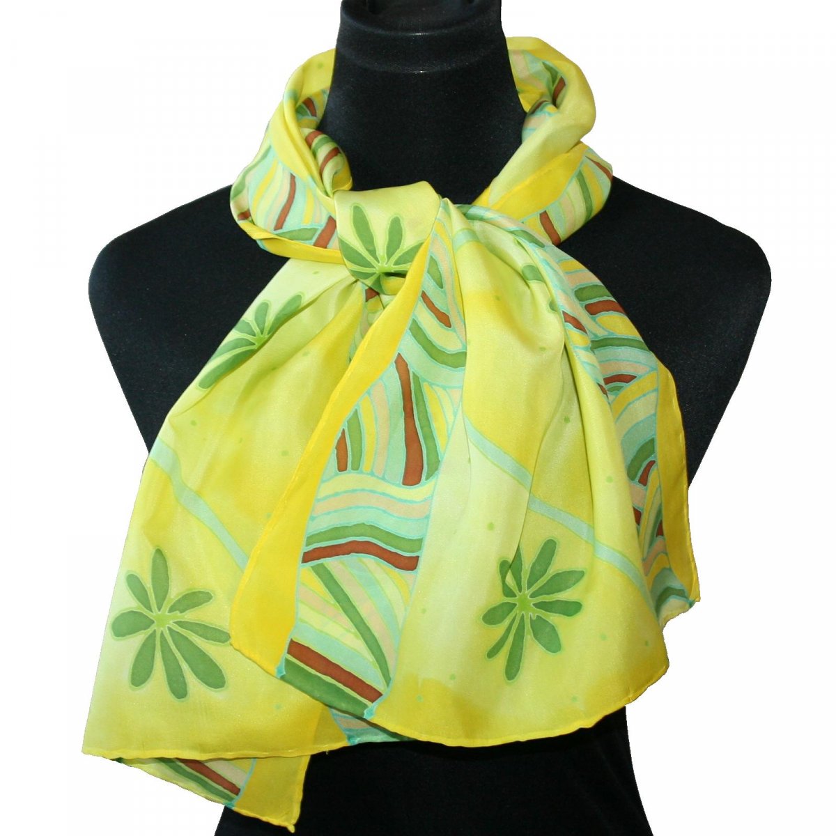 Malovaná hedvábná šála: Sluníčková s kvítky