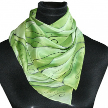 Malovaný hedvábný šátek: Vlnky zelené