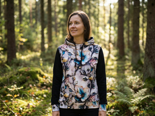 mikina s kapucí - porcelánový květ (teplákovina)