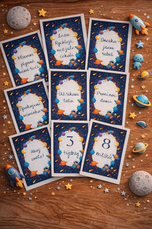 Milníkové kartičky pro miminko – motiv Vesmír