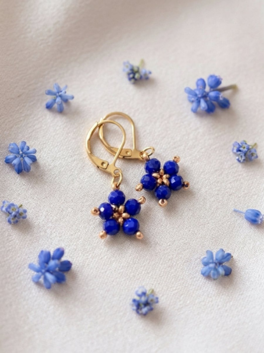 Modré květinkové náušnice - S. Steel