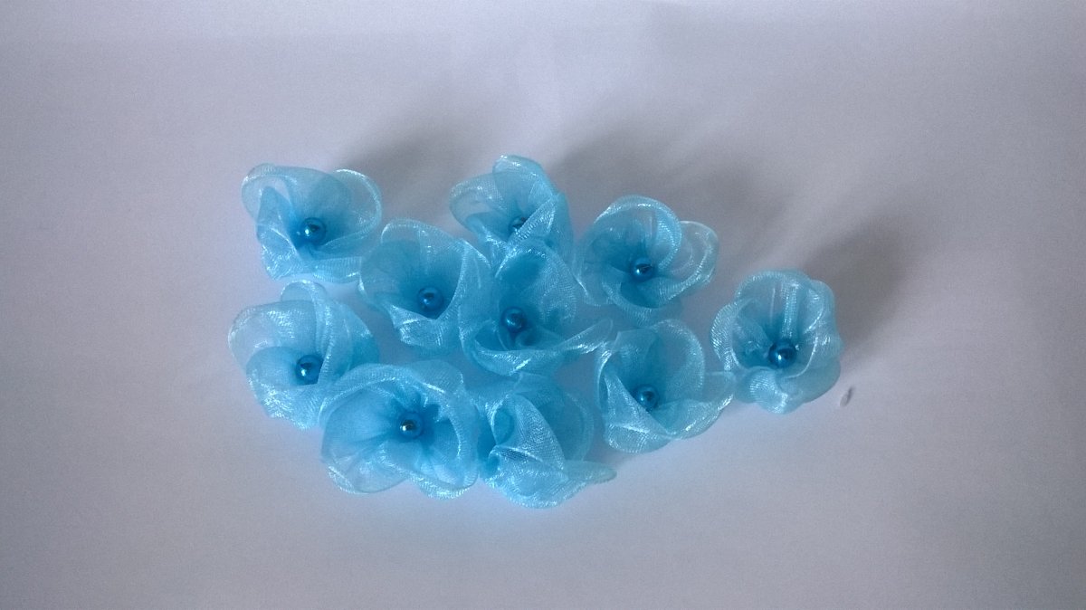 Organzové růžičky modré 10 ks