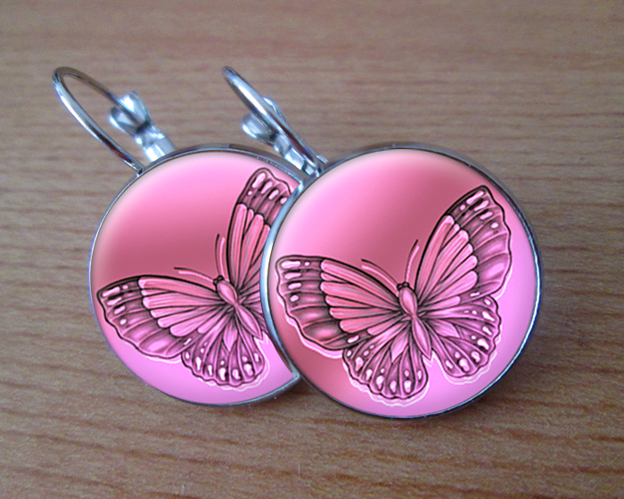 Růžový motýlek - VISACÍ NÁUŠNICE