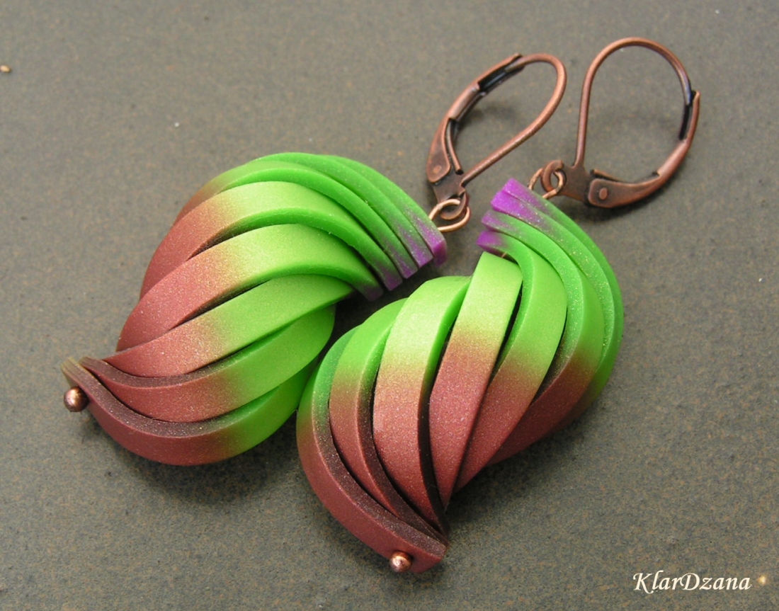 Náušnice mušle zeleno-hnědé