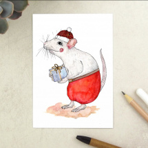 Pohlednice vánoční/zimní s myšákem