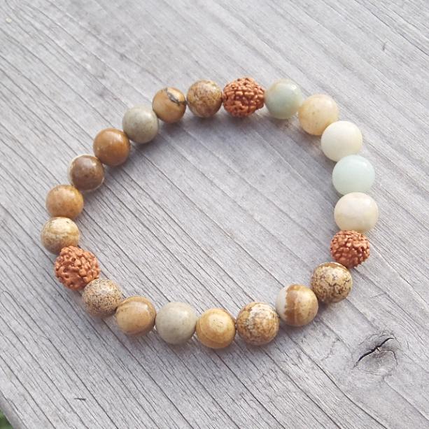 jaspis obrázkový, amazonit, rudraksha