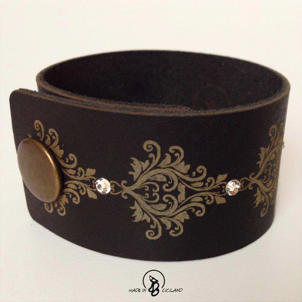 Dámský kožený náramek Vintage s krystaly Swarovski