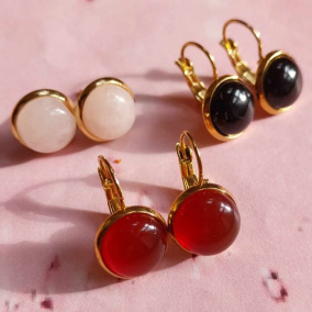 náušnice minerál červený achát - chirurg.ocel