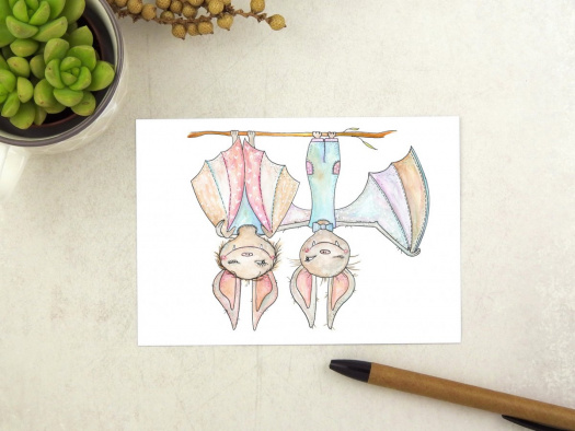 Zamilovaní netopýři - pohlednice