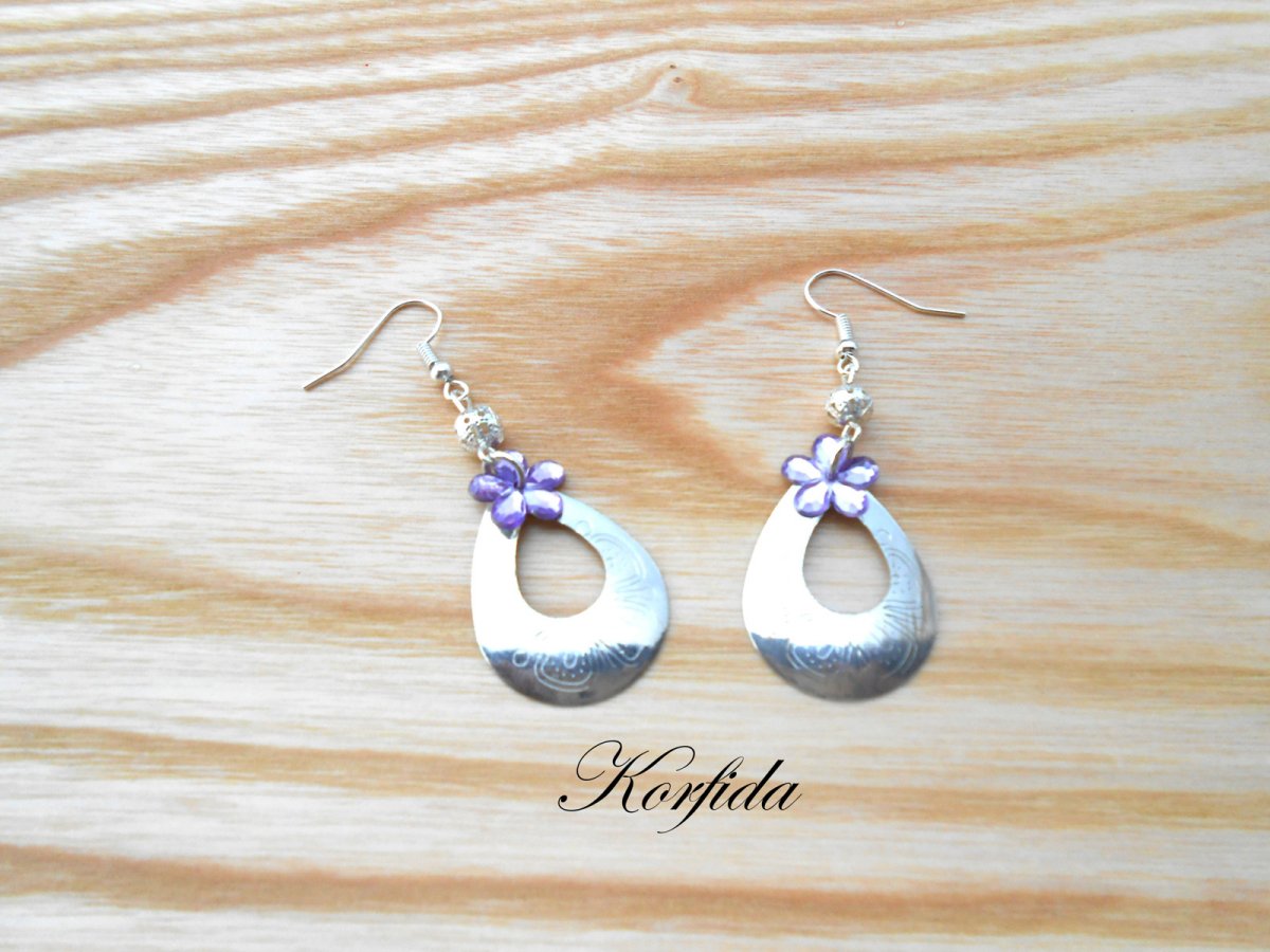 Náušnice slza kytičková + fialová (237/16)