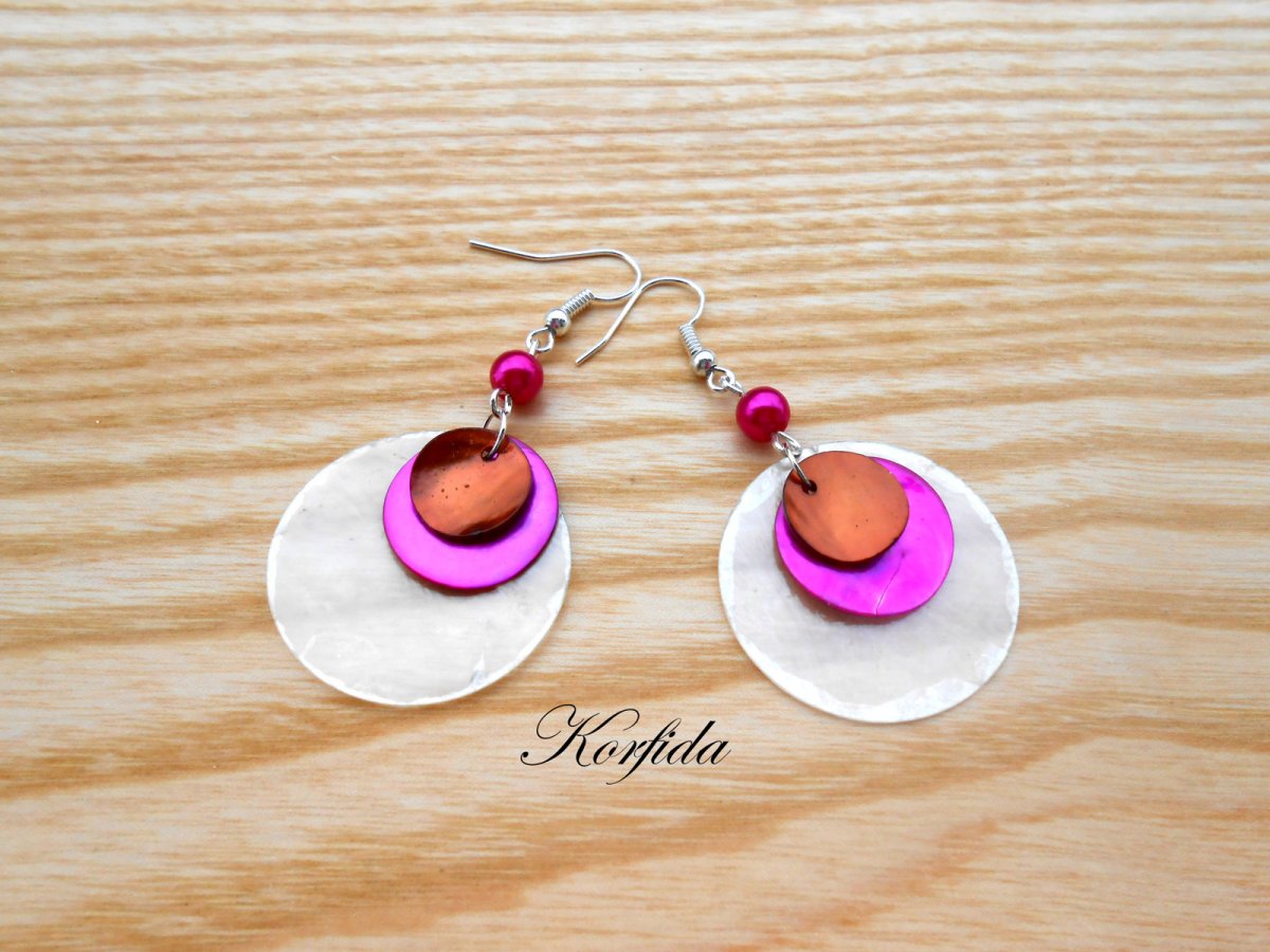 NNáušnice perleť bílá+růžová+hnědá (343/16)