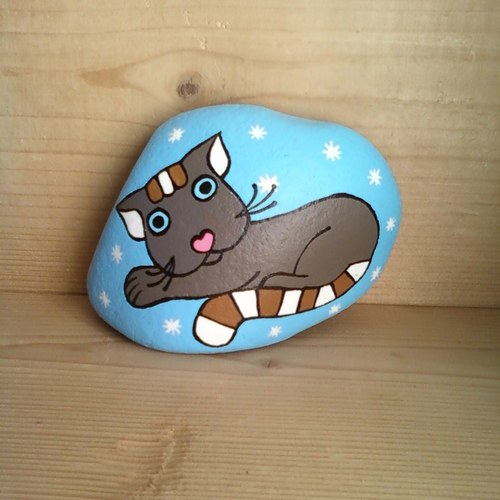 Malovaný kámen - Kocourek a hvězdy.