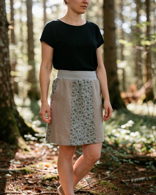 ŠEDÁ S ORNAMENTY (M/L) - lněná sukně