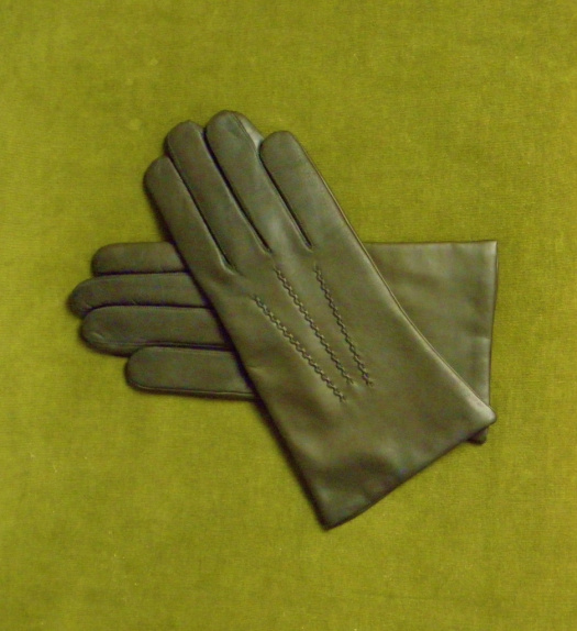 Pánské olivové kožené rukavice s vlněnou podšívkou