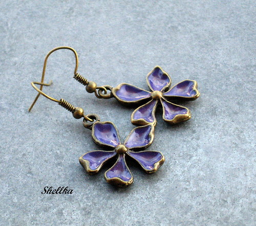 Náušnice s kvítky-fialová