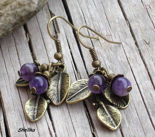 Náušnice lístečkové s ametystem