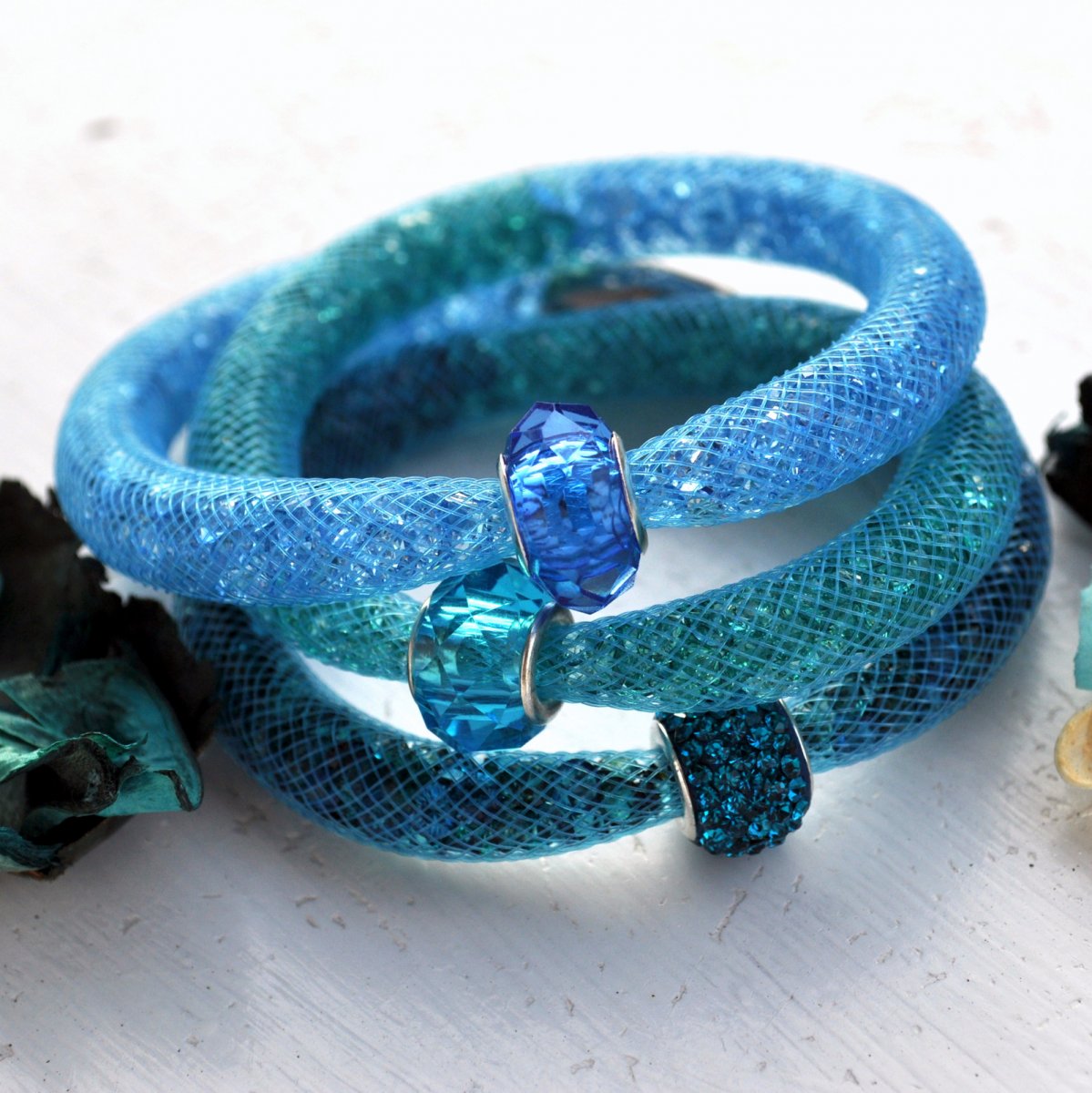 Dutinkový náramek trojbarva modro/tyrkysové 2