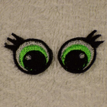 Vyšívané oči reflexní zelené s řasami 2cm 1 pár