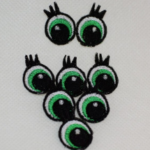 Vyšívané oči zelené s řasami 2cm 1 pár