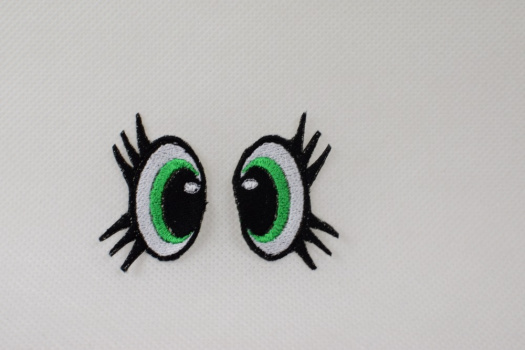 Vyšívané oči zelené s řasami 5x3cm 1 pár