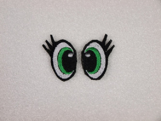 Vyšívané oči zelené s řasami 4x2,5cm 1 pár