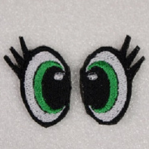 Vyšívané oči zelené s řasami 4x2,5cm 1 pár