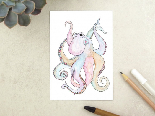 Zamilovaná chobotnice - pohlednice