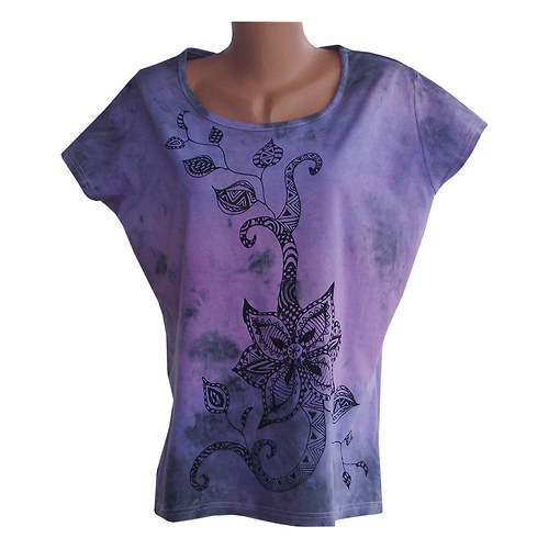 Švestkové a lila batikované triko vel, 52