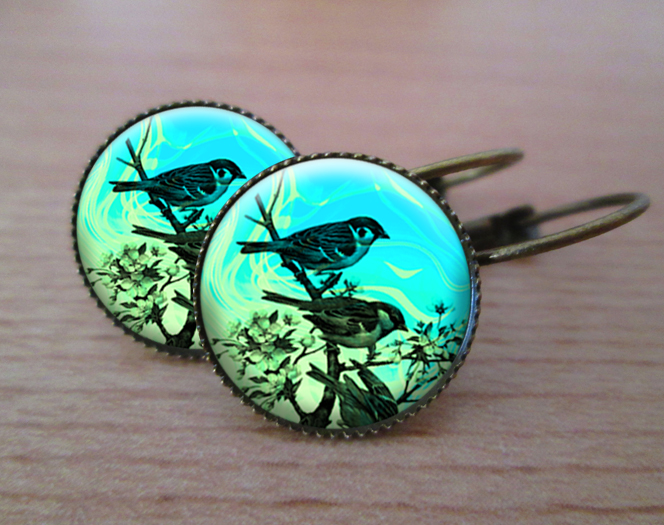 VINTAGE VISACÍ NÁUŠNICE - Odpočinek na větvičce