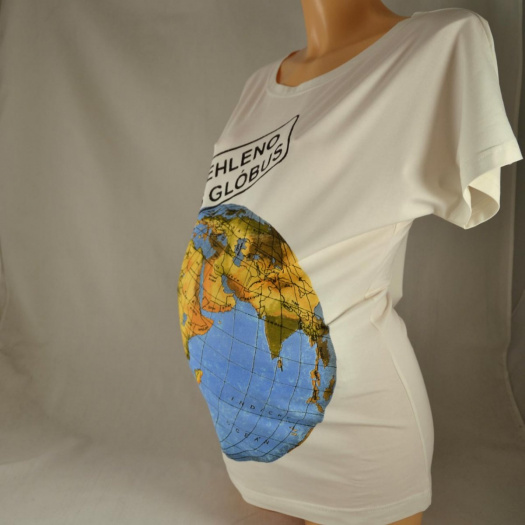 Těhotenské triko "Vyžehleno přes glóbus" smetanové M/L