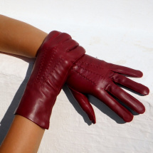 Vínové kožené rukavice s hedvábnou podšívkou 