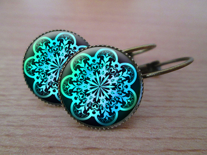 VINTAGE VISACÍ NÁUŠNICE - Orientální hvězda - tyrkysová