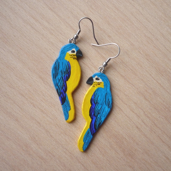 Malované náušnice PAPOUŠCI BEZ KŘIKU