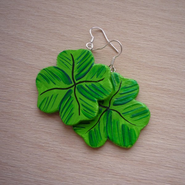 Malované náušnice ŠŤASTNÉ ČTYŘLÍSTKOVÉ