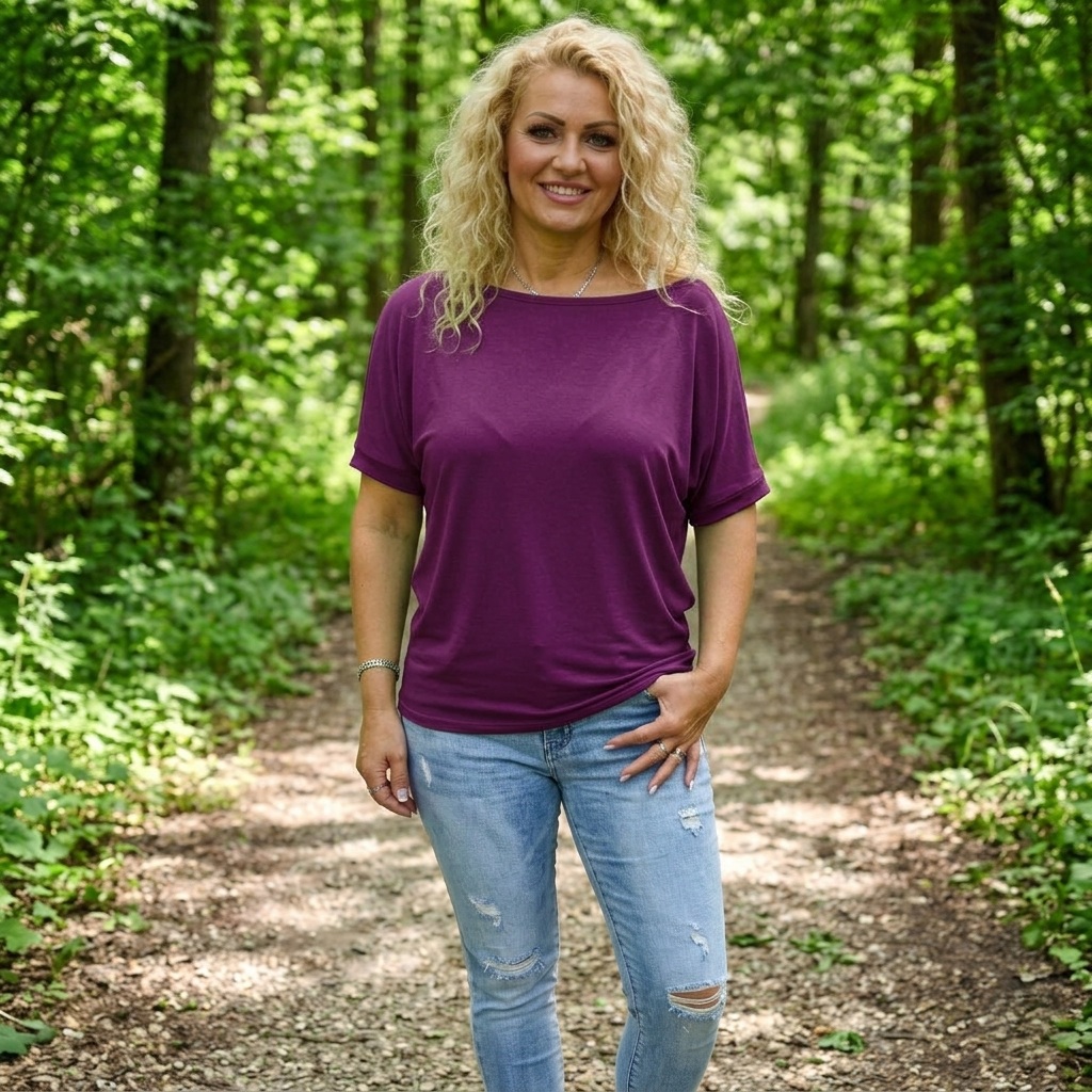 Tričko s širokým lodičkovým výstřihem - ostružinová barva (viskóza) 