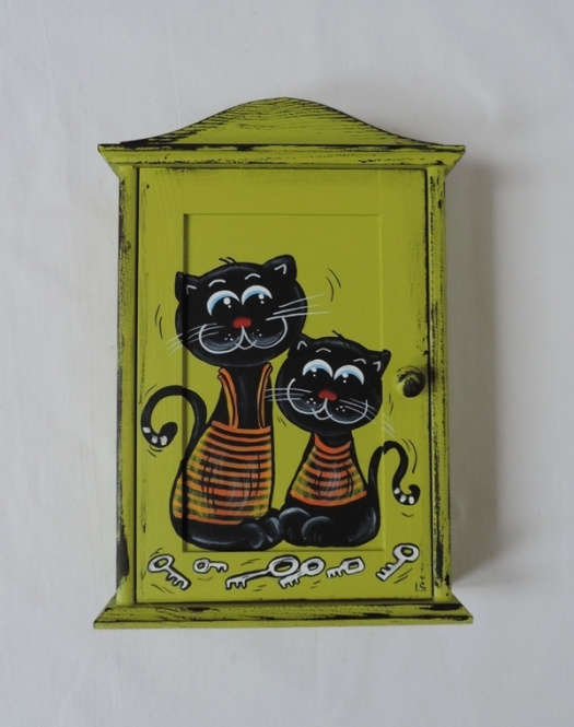 Domeček-skříňka na klíče-kočky černo-zelené