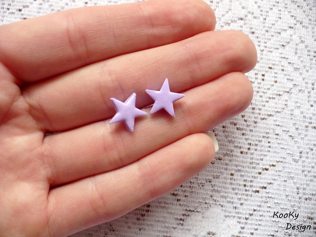 Pecičkové náušnice - lila hvězdičky