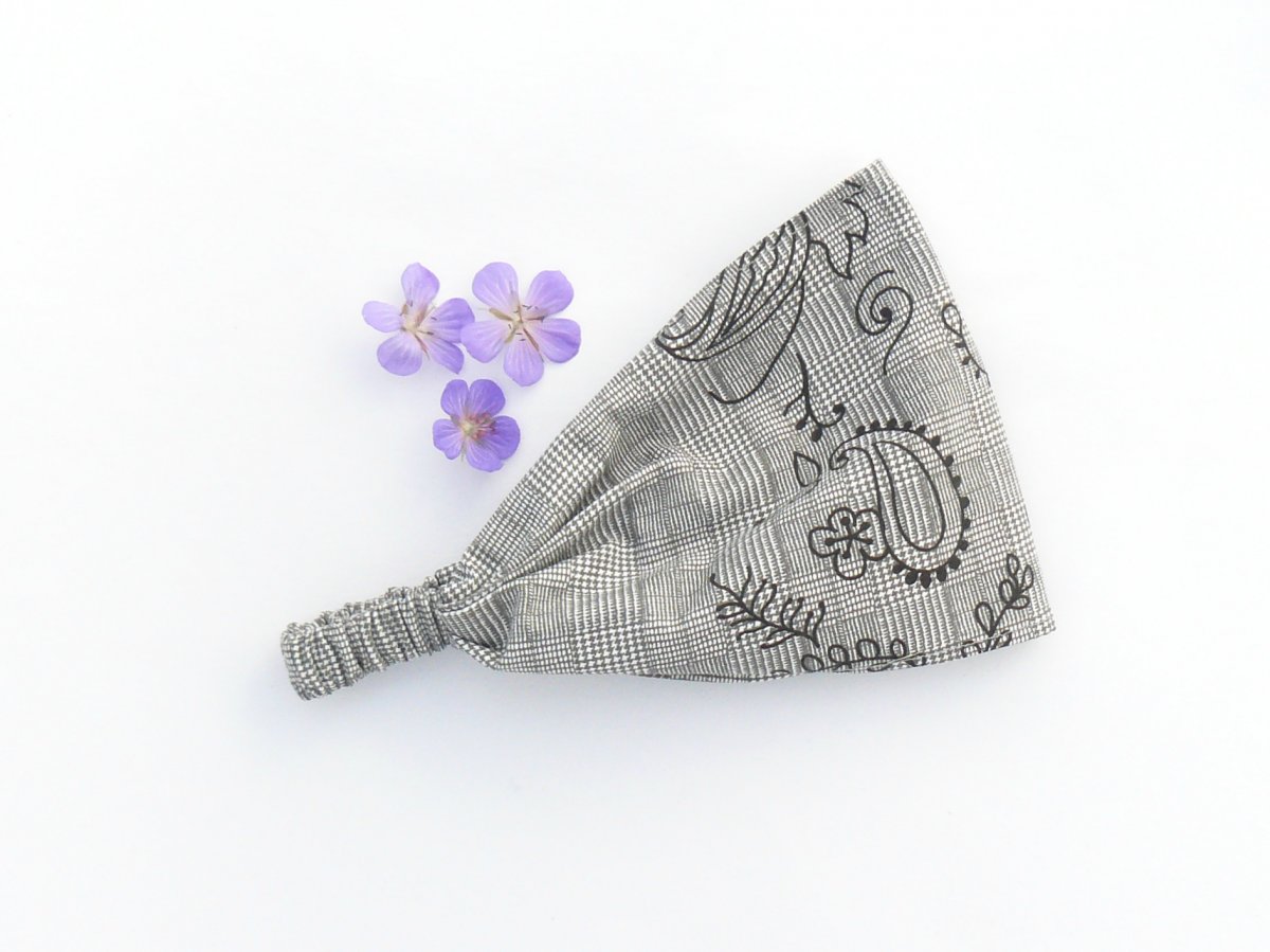 Látková čelenka, šátek - šedá kostka