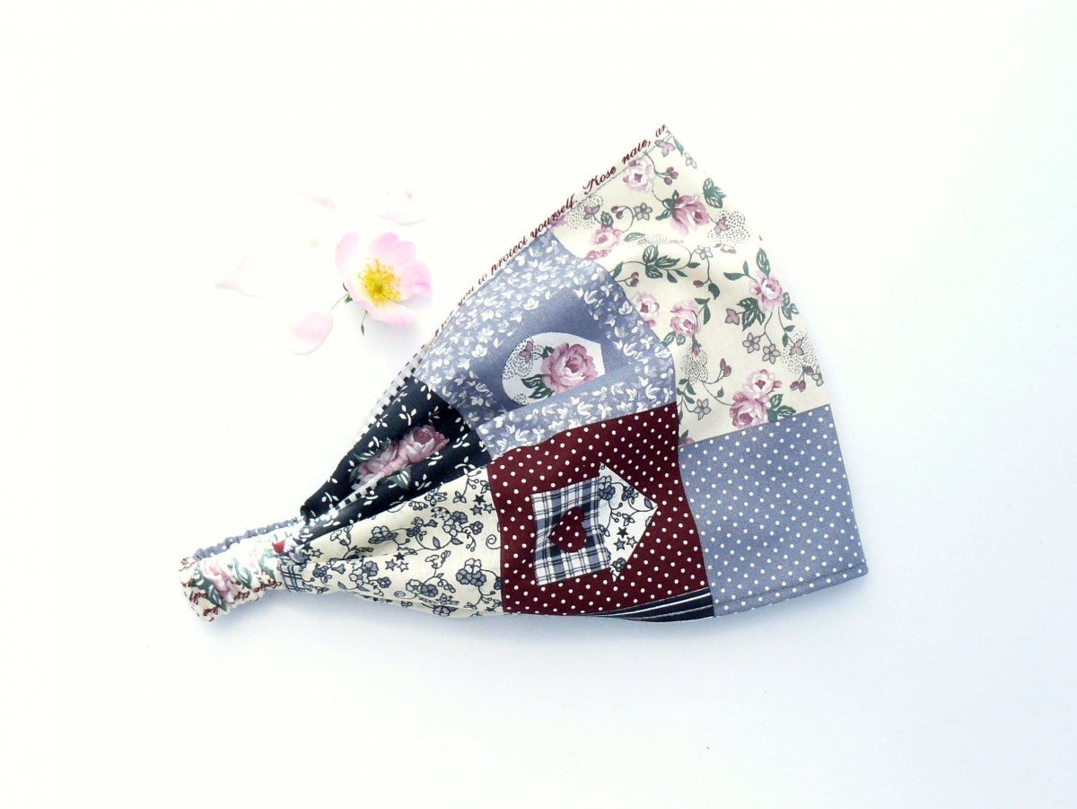 Látková čelenka, šátek - šedá růže patchwork