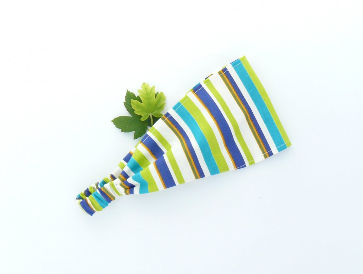 Látková čelenka - zelené proužky - DĚTSKÁ