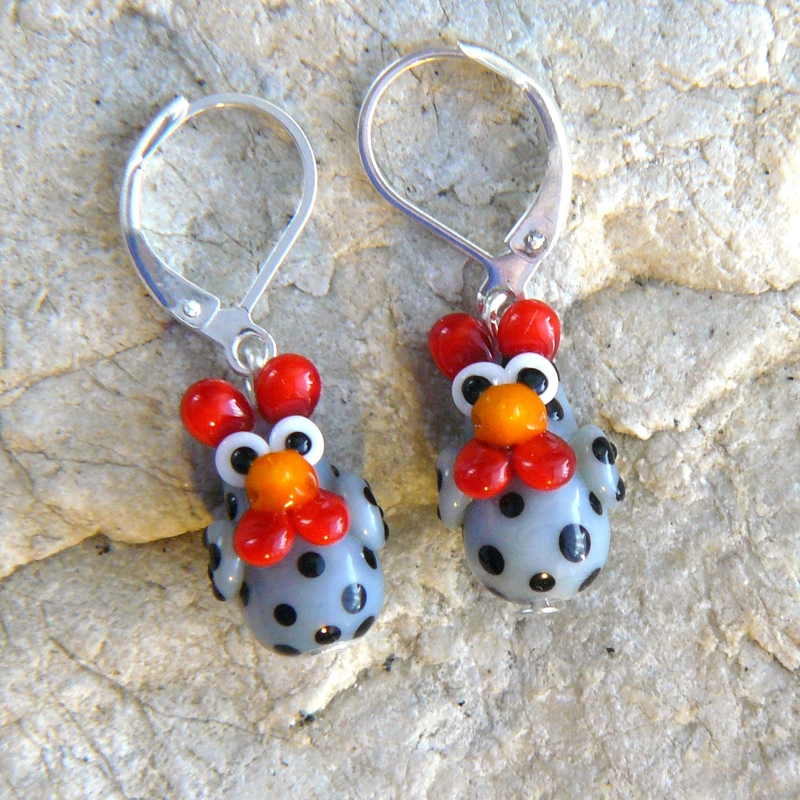 Náušnice - slepice šedá