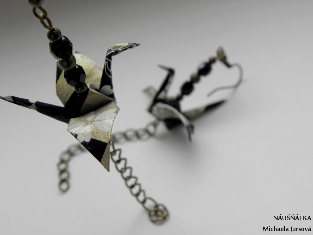  - origami crane -  jeřáb, náušnice