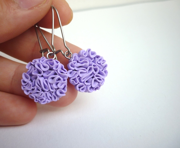 Muchlánky - levandulové fimo náušnice - nealergenní