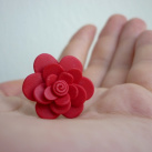 Fimo prsten - červená květina