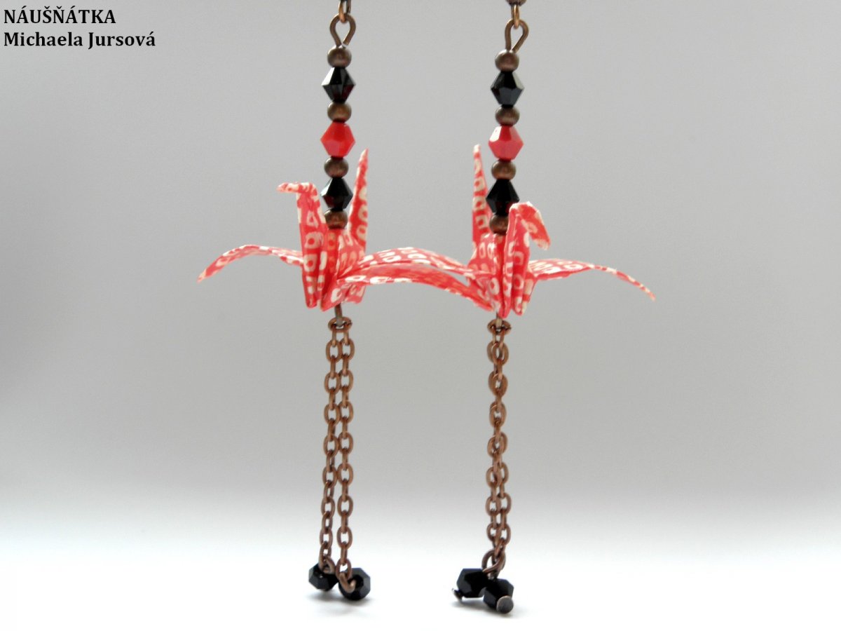  - origami crane -  jeřáb, náušnice