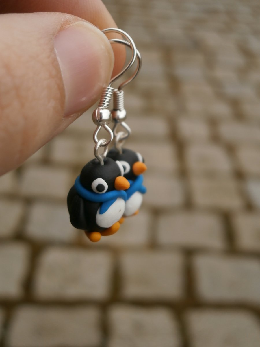 Náušnice tučňáci s modrou šálou