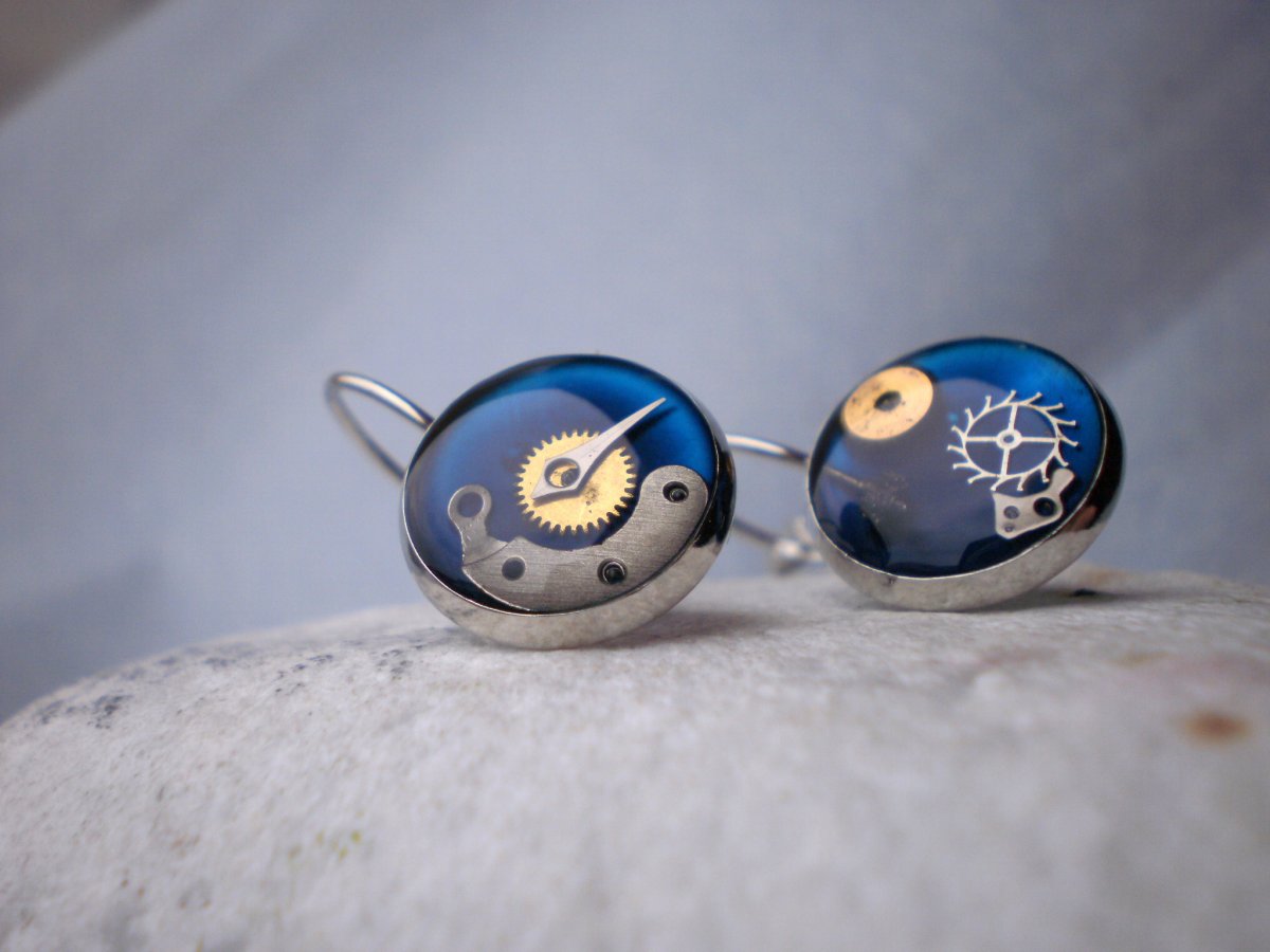 Modré steampunkové náušnice II.